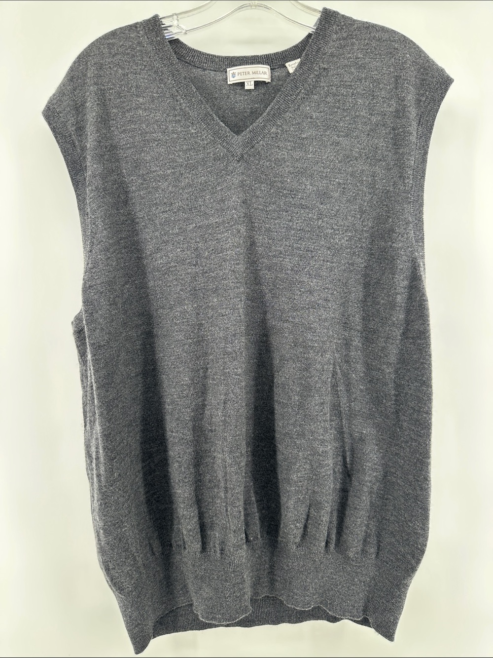 Peter Millar Gray V-Neck Extrafine Italian Merino Knit Sweater Vest Men’s XL